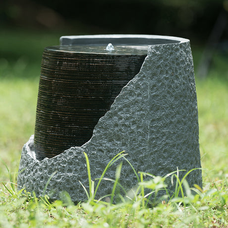 18"Tall indoor & outdoor Broken Urn Polyresin Fountain Chic Dynamic Modern design with Light for Lawn or Garden