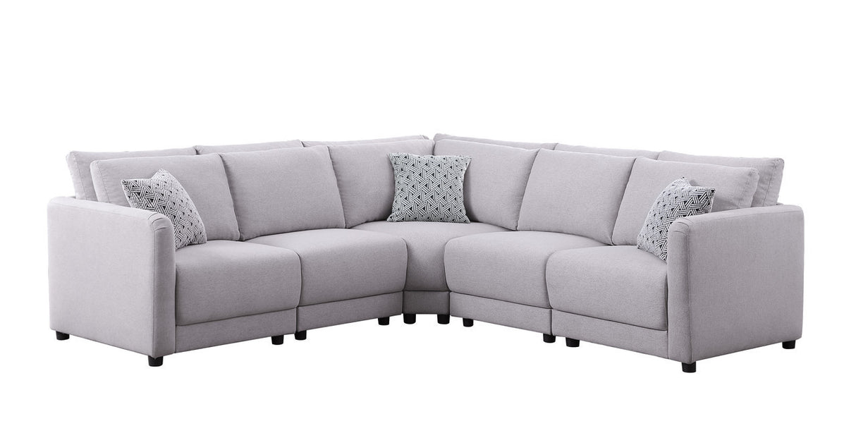 Penelope Light Gray Linen Fabric Reversible L-Shape Sectional Sofa with Pillows - Home Elegance USA