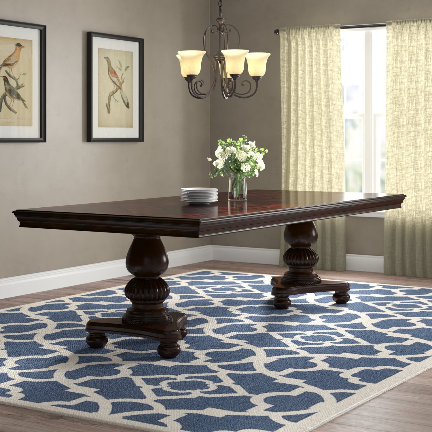 Traditional Dining Table 1pc Brown Cherry Finish Double Pedestal Base Separate Extension Leaf Dining Furniture - Home Elegance USA