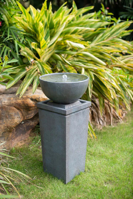 45"Tall Gray Finish Outdoor Zen Bowl Fountain Transitional Decoration Designed Water Feature for Patio or Deck