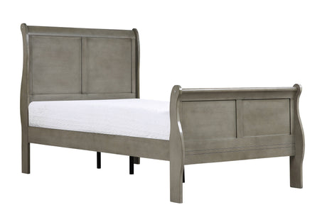 Louis Phillipe Gray Twin Size Panel Sleigh Bed Solid Wood Wooden Bedroom Furniture - Home Elegance USA