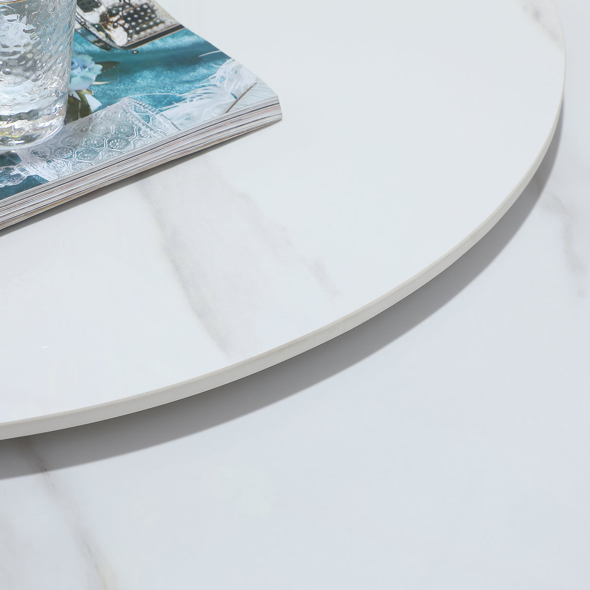 59.05"Modern Sintered stone dining table with 31.5" round turntable for 8 person with wood and metal exquisite pedestal | Home Elegance USA