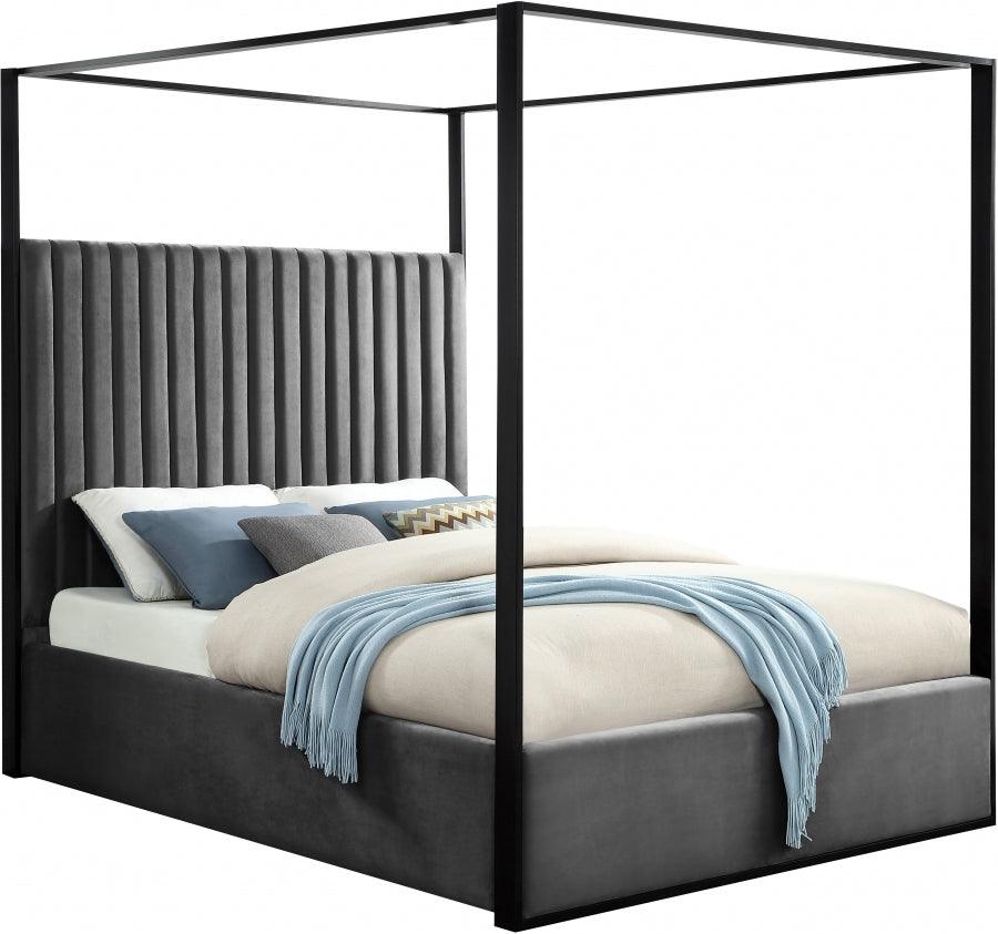 Meridian Furniture - Jax Velvet King Bed In Grey - Jaxgrey-K