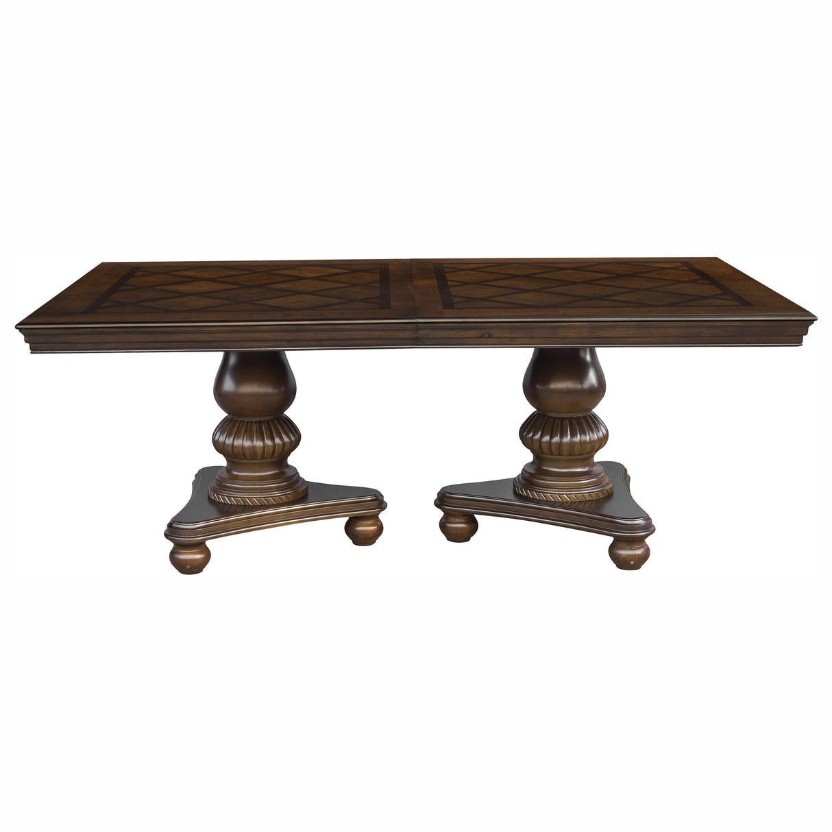 Traditional Dining Table 1pc Brown Cherry Finish Double Pedestal Base Separate Extension Leaf Dining Furniture - Home Elegance USA