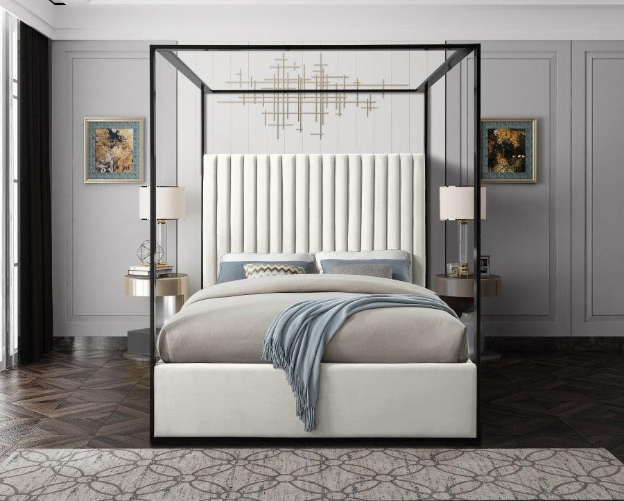 Meridian Furniture - Jax Velvet King Bed In Cream - Jaxcream-K