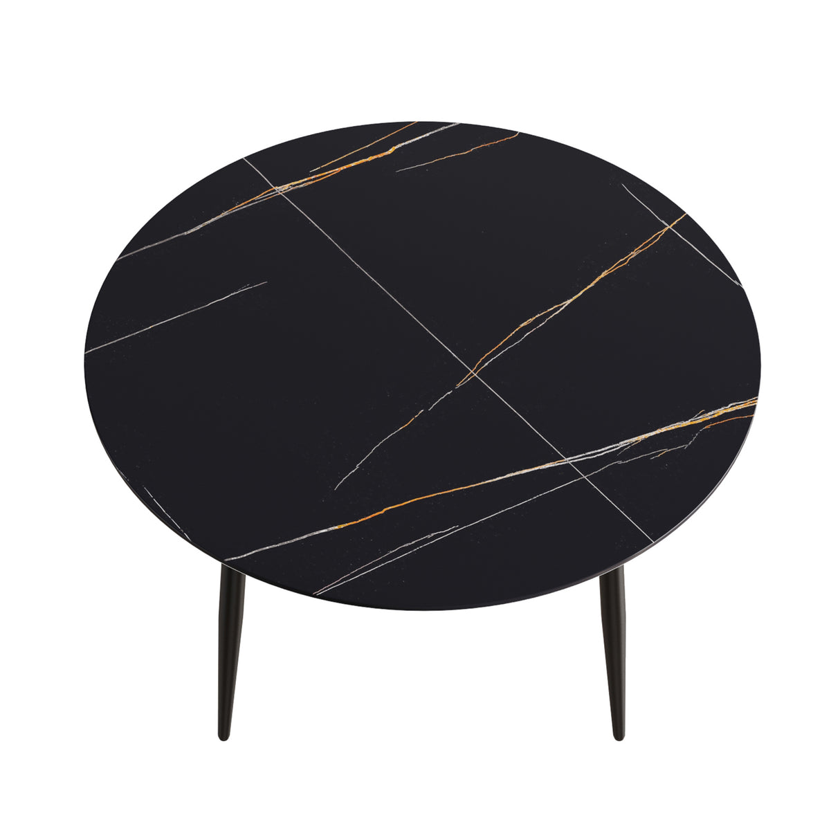 53.15 " modern artificial stone black round dining table with black metal legs - can accommodate 6 people. | Home Elegance USA