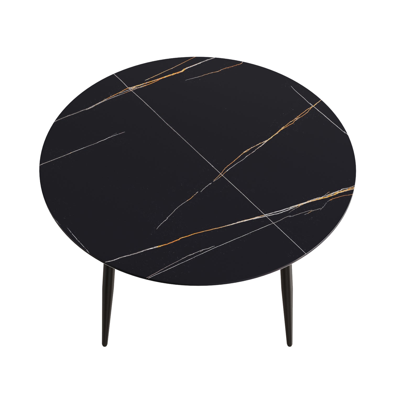 53.15 " modern artificial stone black round dining table with black metal legs - can accommodate 6 people. | Home Elegance USA