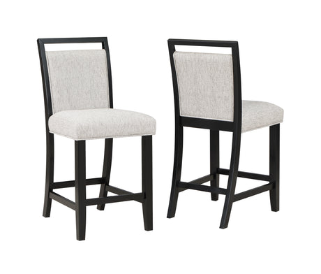 2pc Farmhouse Counter Height Upholstered Dining Chair Stools Upholstered with Comfortable Gray Padded Fabric Black Finish Wooden Dining Room Furniture - Home Elegance USA