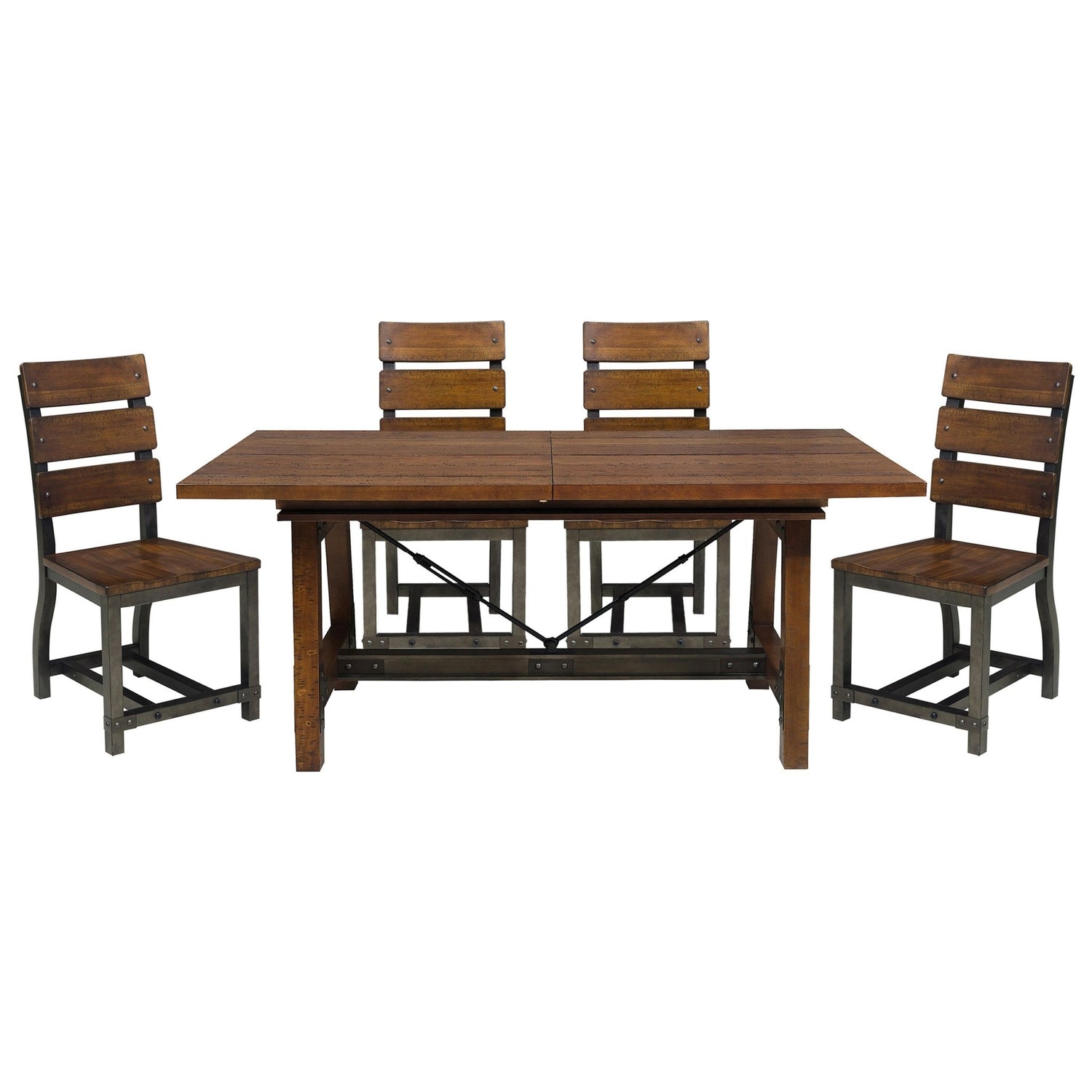 Unique Look Wood Framing 1pc Dining Table w Extension Leaf Industrial Design Casual Dining Furniture - Home Elegance USA