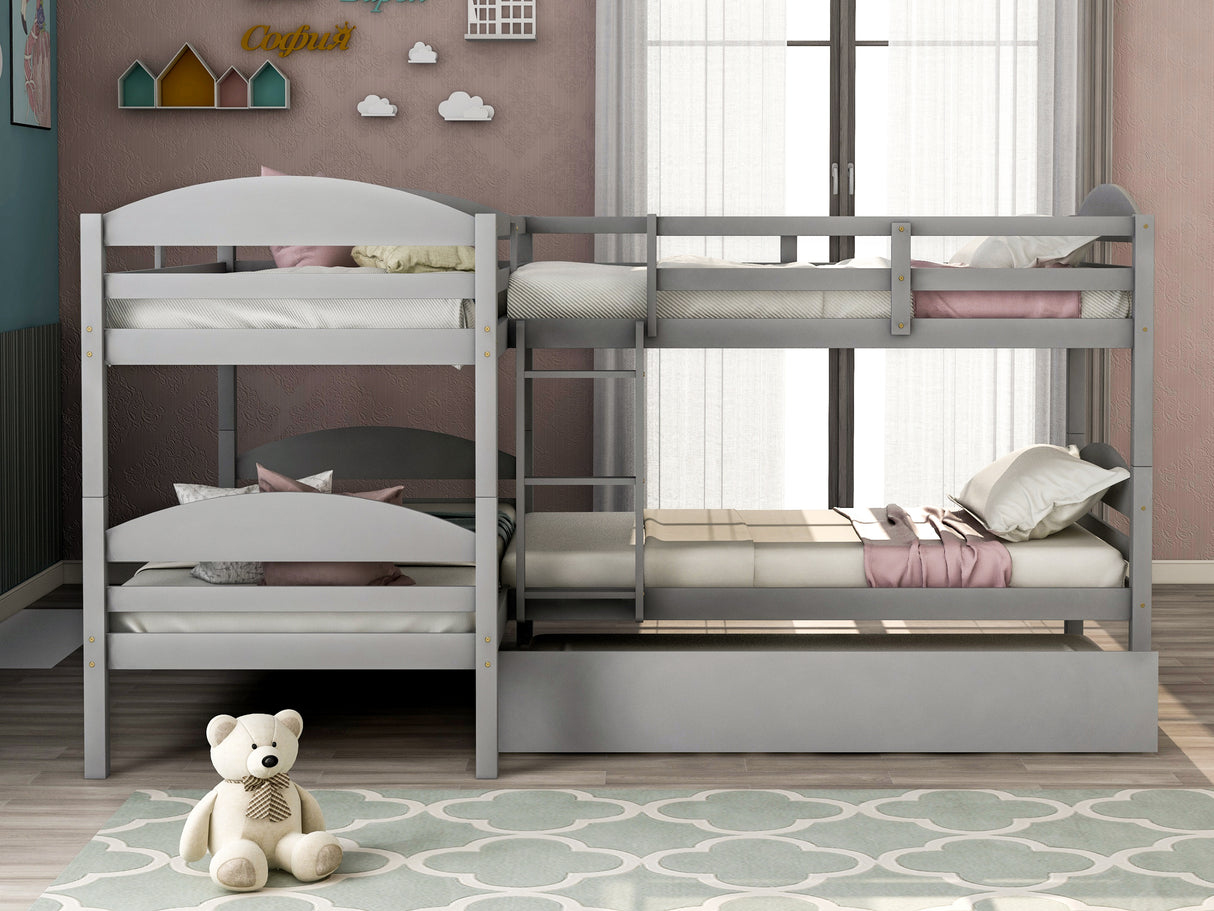 Twin L-Shaped Bunk bed with Trundle-Gray(OLD SKU:LP000024AAE) - Home Elegance USA