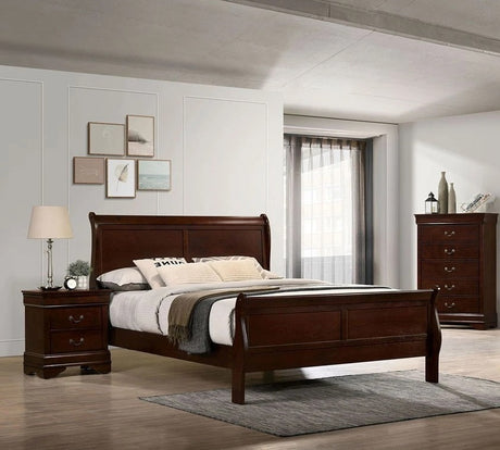 Full Size Bed Cherry Louis Phillipe Solidwood 1pc Bed Bedroom Sleigh Bed Bedroom Furniture - Home Elegance USA