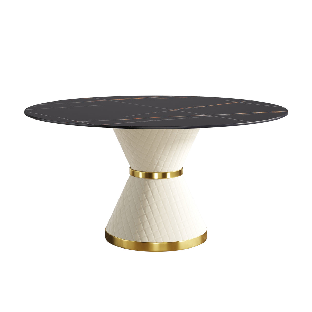 59.05"Modern artificial stone round white carbon steel base dining table - can accommodate 6 people | Home Elegance USA