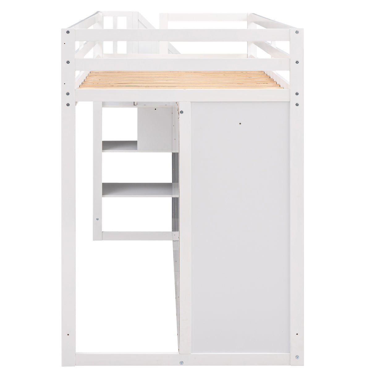 Functional Loft Bed with 3 Shelves, 2 Wardrobes and 2 Drawers, Ladder with Storage, No Box Spring Needed, White - Home Elegance USA