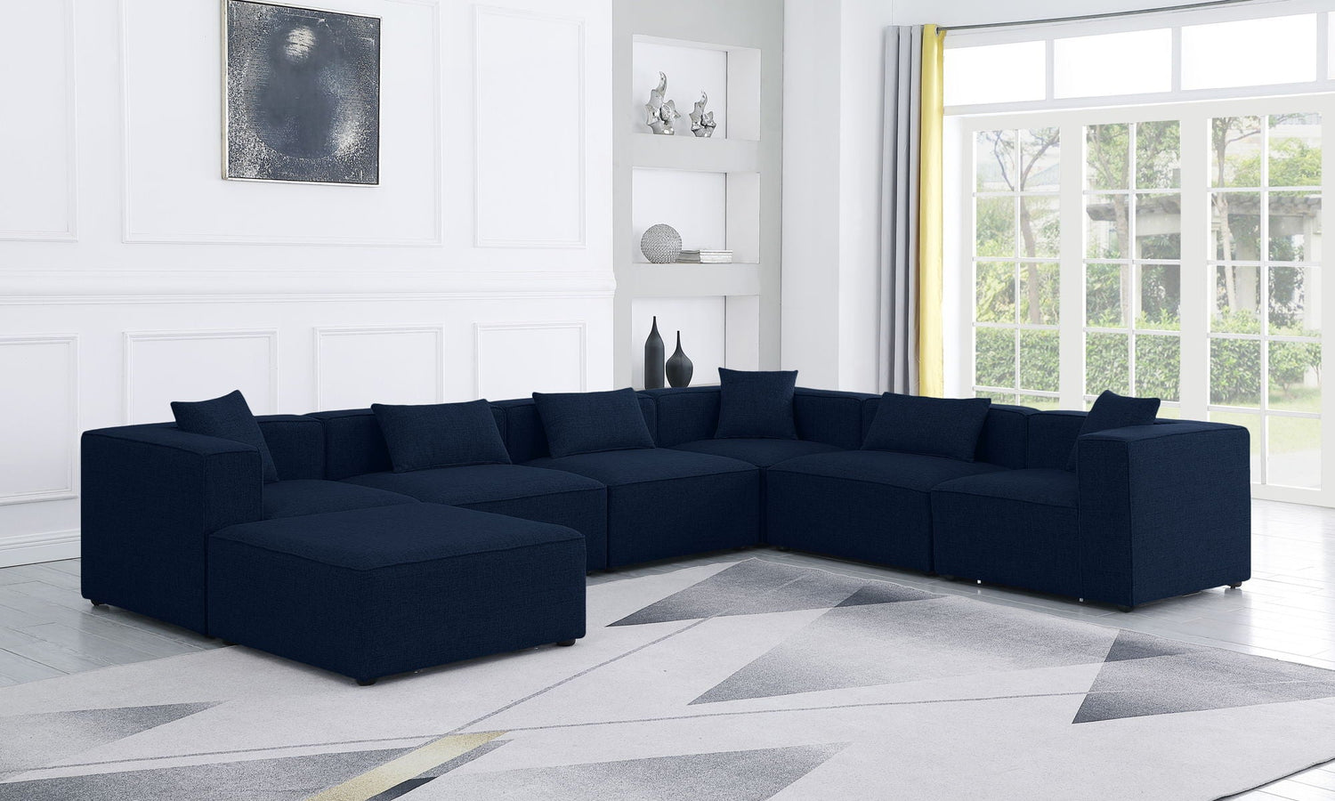 Cube - Modular Sectional 7 Piece - Navy - Fabric | Home Elegance USA