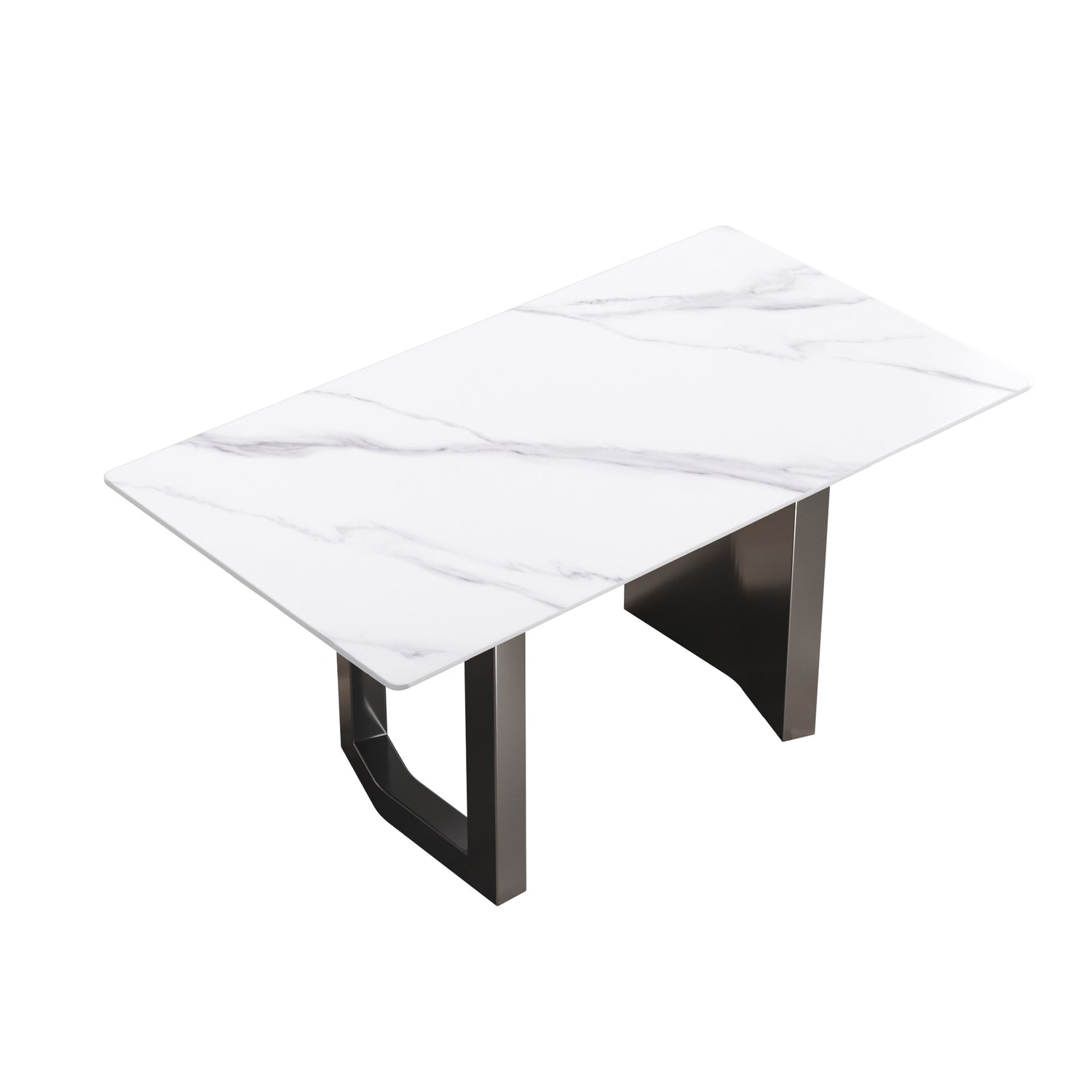 63"Modern artificial stone white straight edge black metal leg dining table - 6 people | Home Elegance USA
