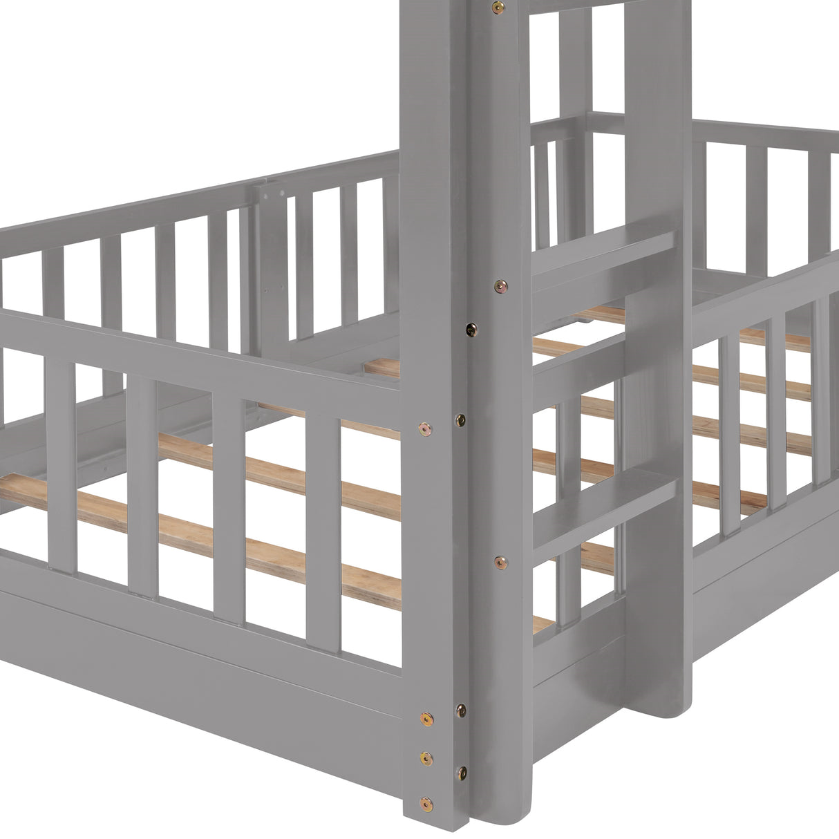 Twin Over Twin Bunk Bed with Slide and Ladder, Gray(Old SKU:LP000009AAE) - Home Elegance USA