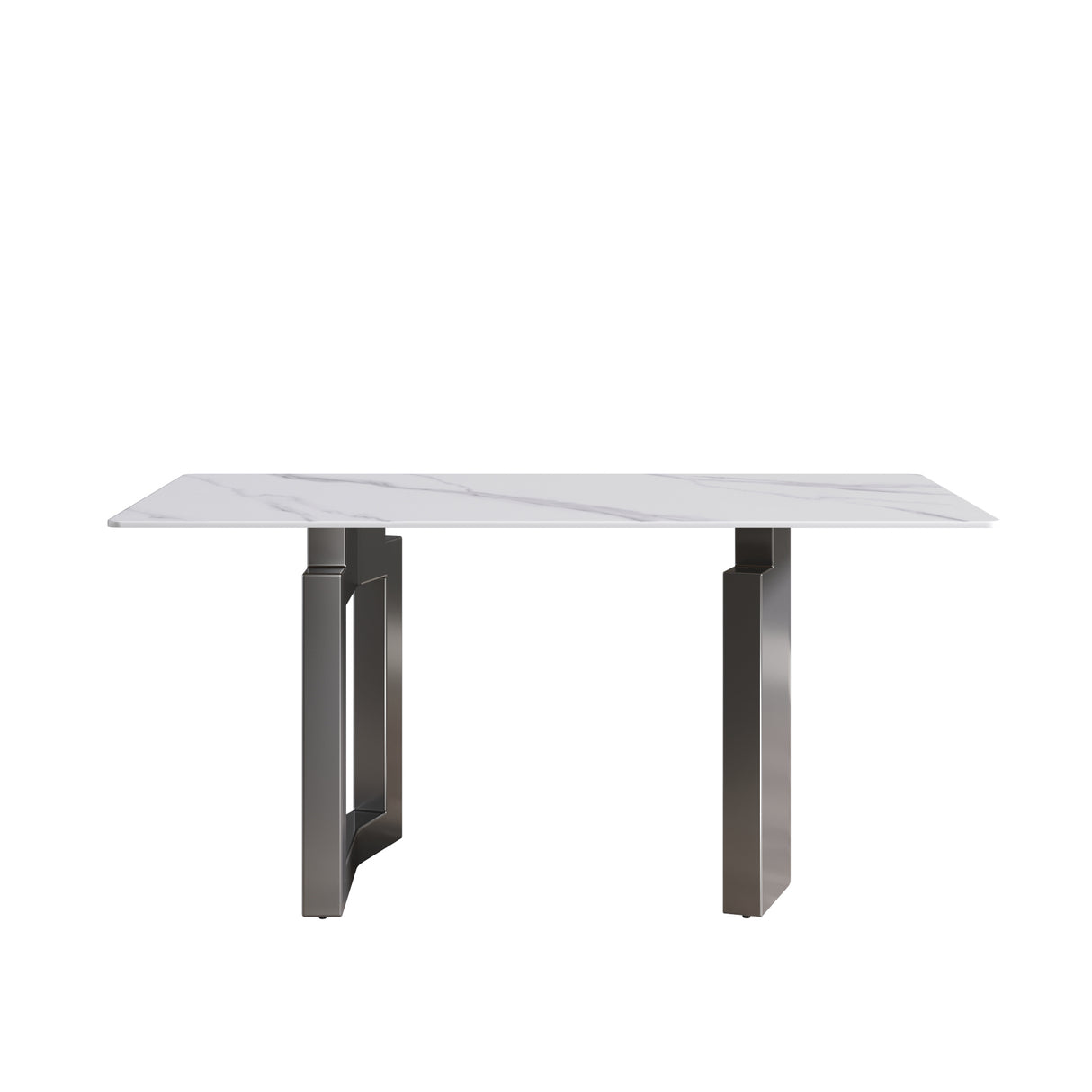 63"Modern artificial stone white straight edge black metal leg dining table - 6 people | Home Elegance USA