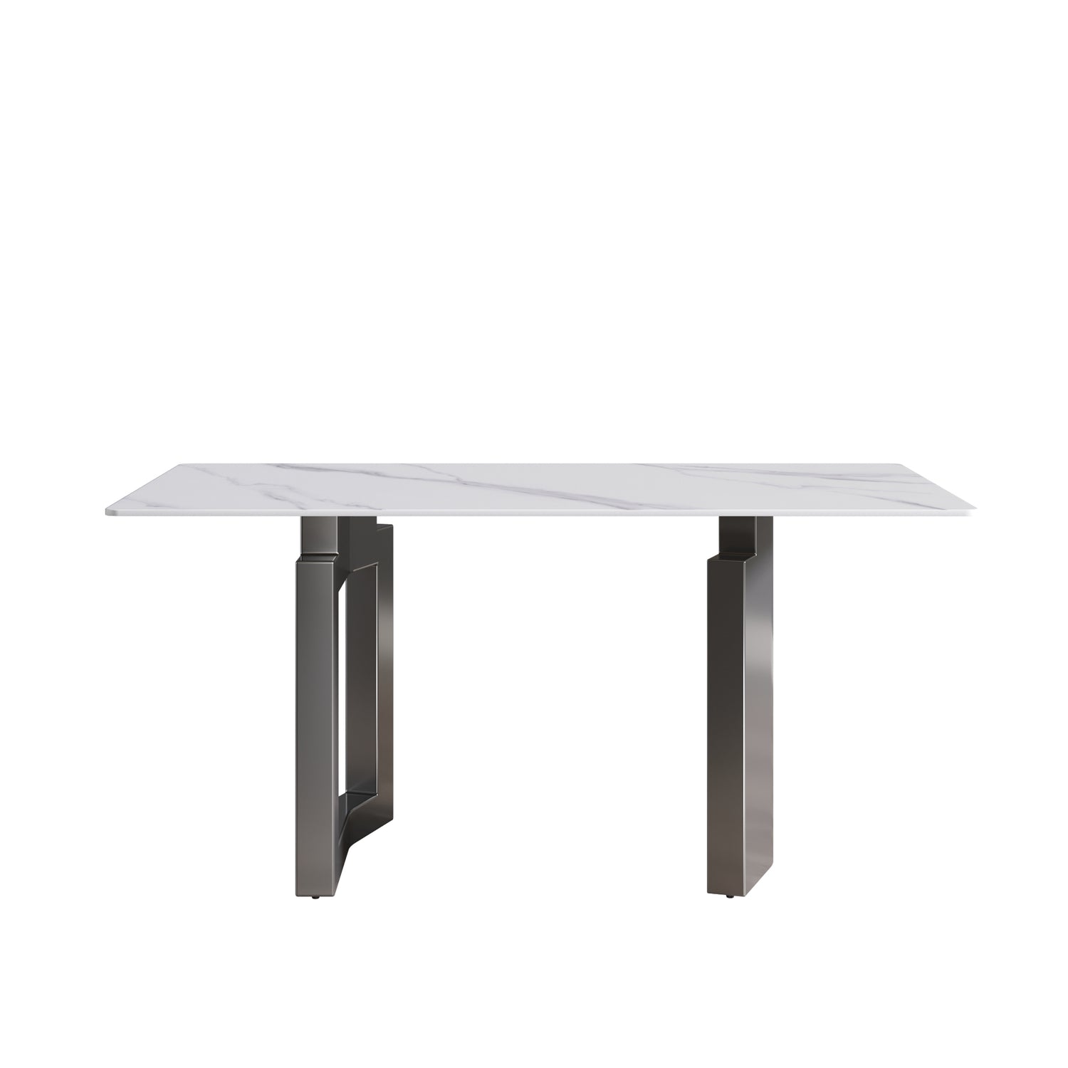 63"Modern artificial stone white straight edge black metal leg dining table - 6 people | Home Elegance USA
