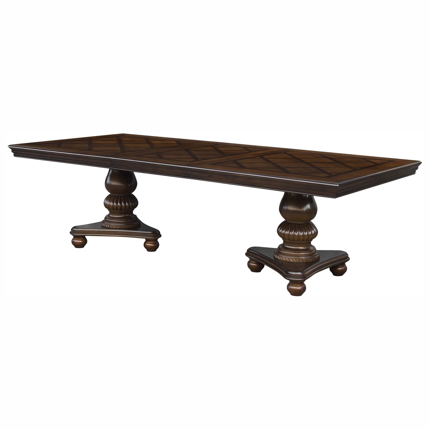 Traditional Dining Table 1pc Brown Cherry Finish Double Pedestal Base Separate Extension Leaf Dining Furniture - Home Elegance USA