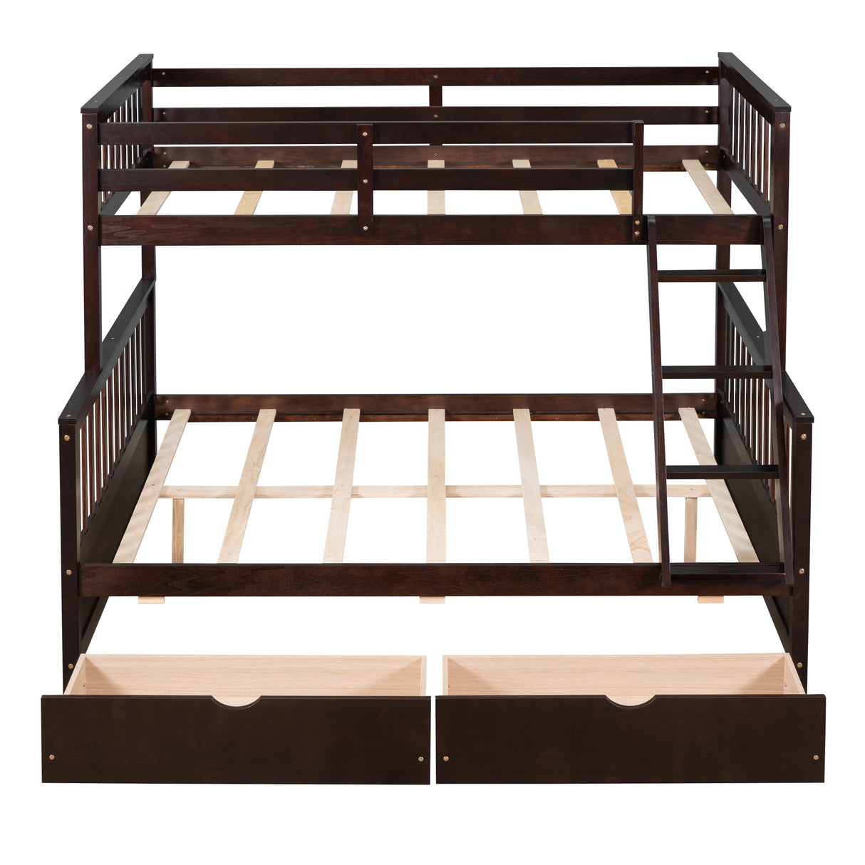 Twin-Over-Full Bunk Bed with Ladders and Two Storage Drawers(Espresso)( old sku:LT000165AAP) - Home Elegance USA