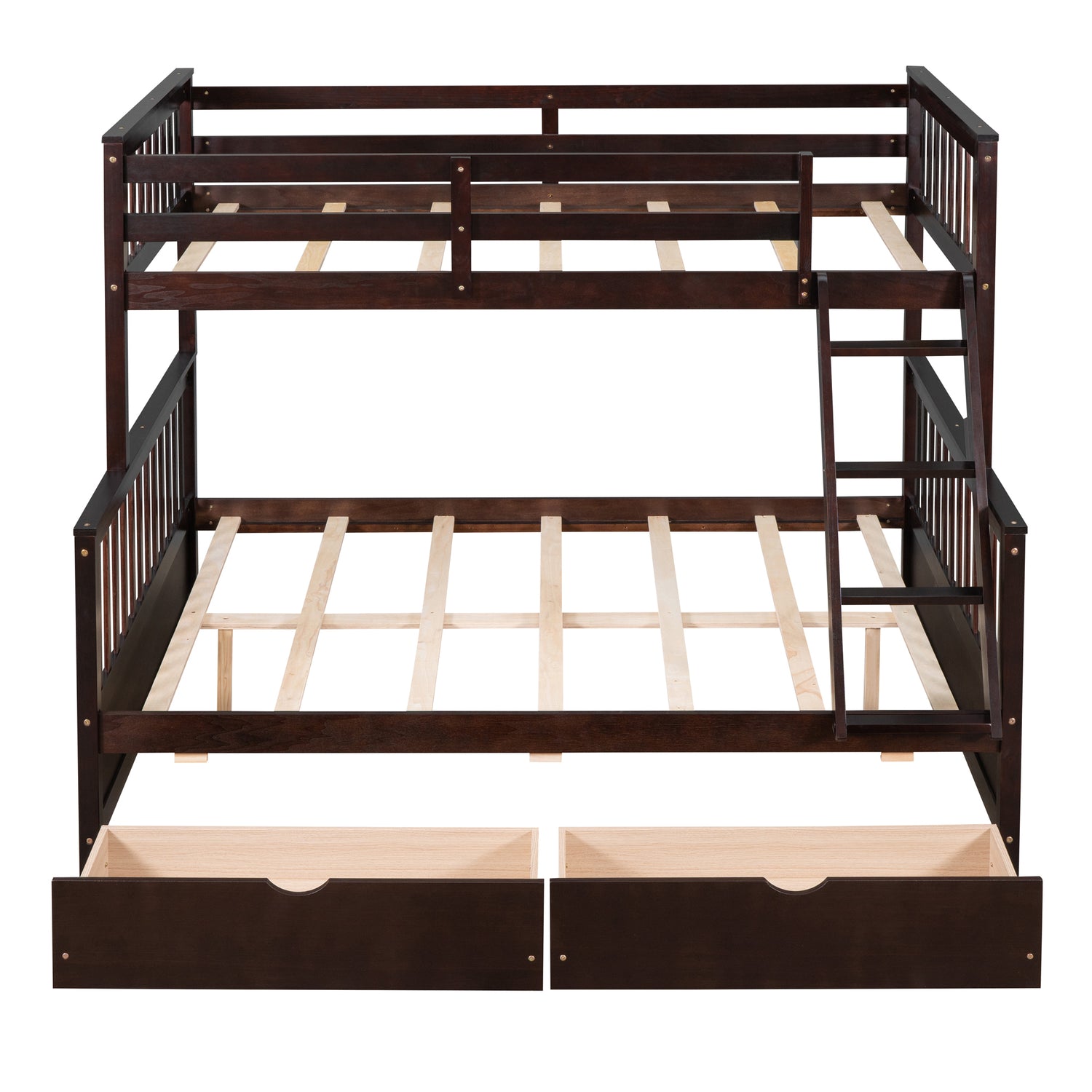 Twin-Over-Full Bunk Bed with Ladders and Two Storage Drawers(Espresso)( old sku:LT000165AAP) - Home Elegance USA
