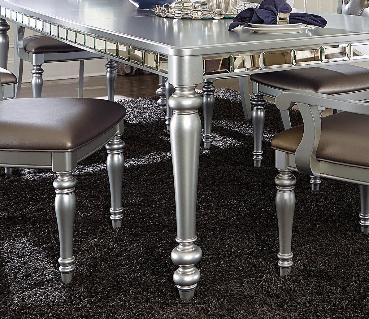 Glamorous Silver Finish Dining Set 7pc Dining Table 2x Armchairs 4x Side Chairs Crystal Button Tufted Upholstered Modern Style Furniture - Home Elegance USA