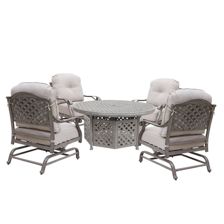 5 Piece Cast Aluminum Chat Fire Pit Set With Cushion | Home Elegance USA