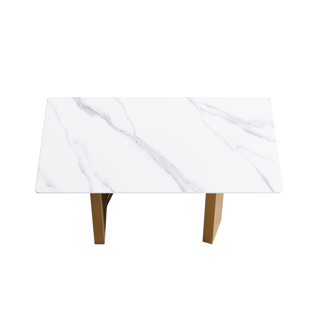 63"Modern artificial stone white straight edge golden metal leg dining table - 6 people | Home Elegance USA