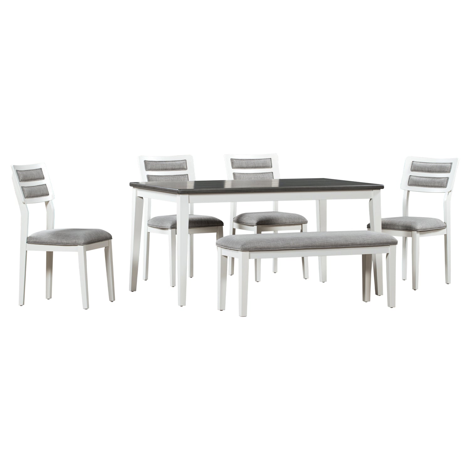 TREXM Classic and Traditional Style 6 - Piece Dining Set, Includes Dining Table, 4 Upholstered Chairs & Bench (White+Gray) - Home Elegance USA