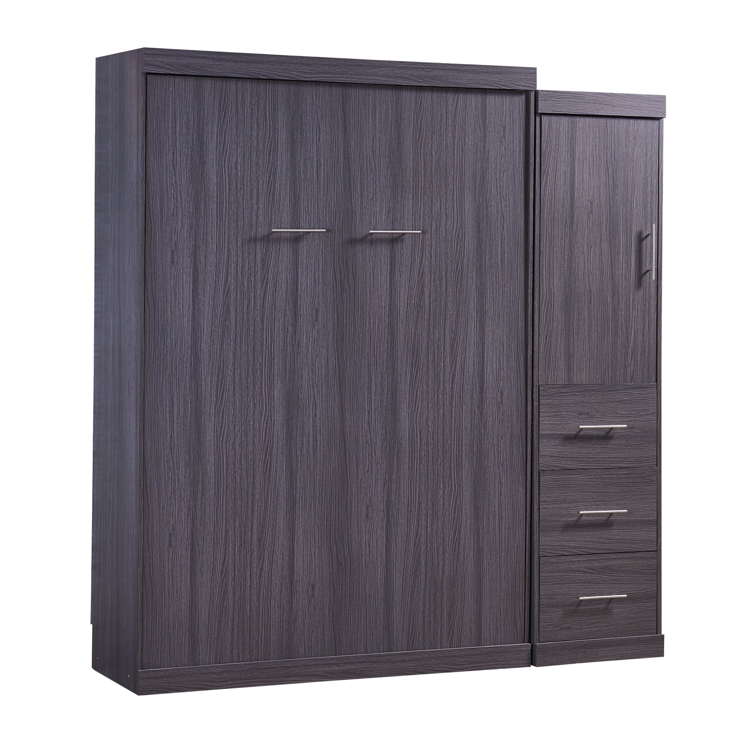 Full Size Murphy Bed with Wardrobe and Drawers, Storage Bed, can be Folded into a Cabinet, Gray - Home Elegance USA