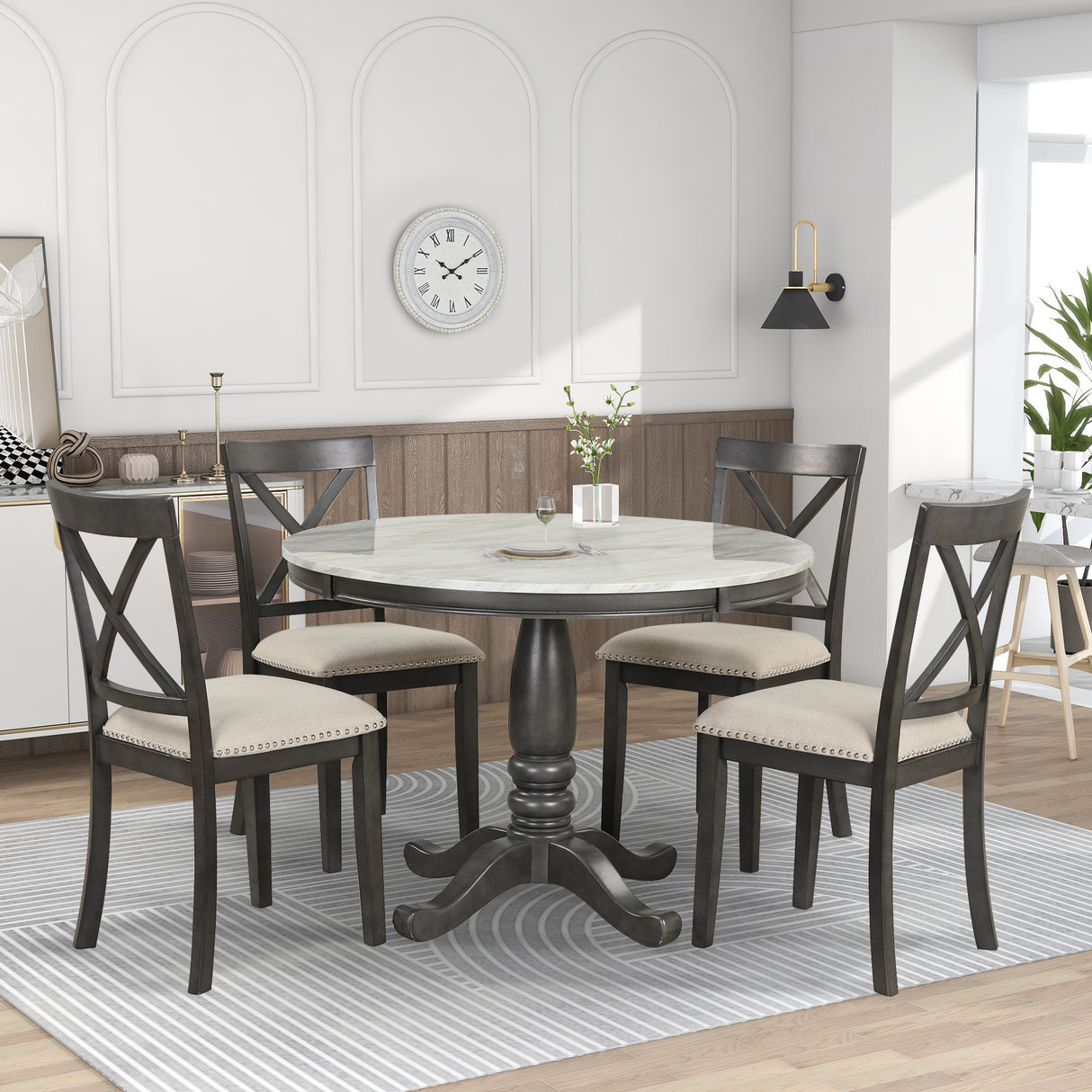 Orisfur. 5 Pieces Dining Table and Chairs Set for 4 Persons, Kitchen Room Solid Wood Table with 4 Chairs - Home Elegance USA