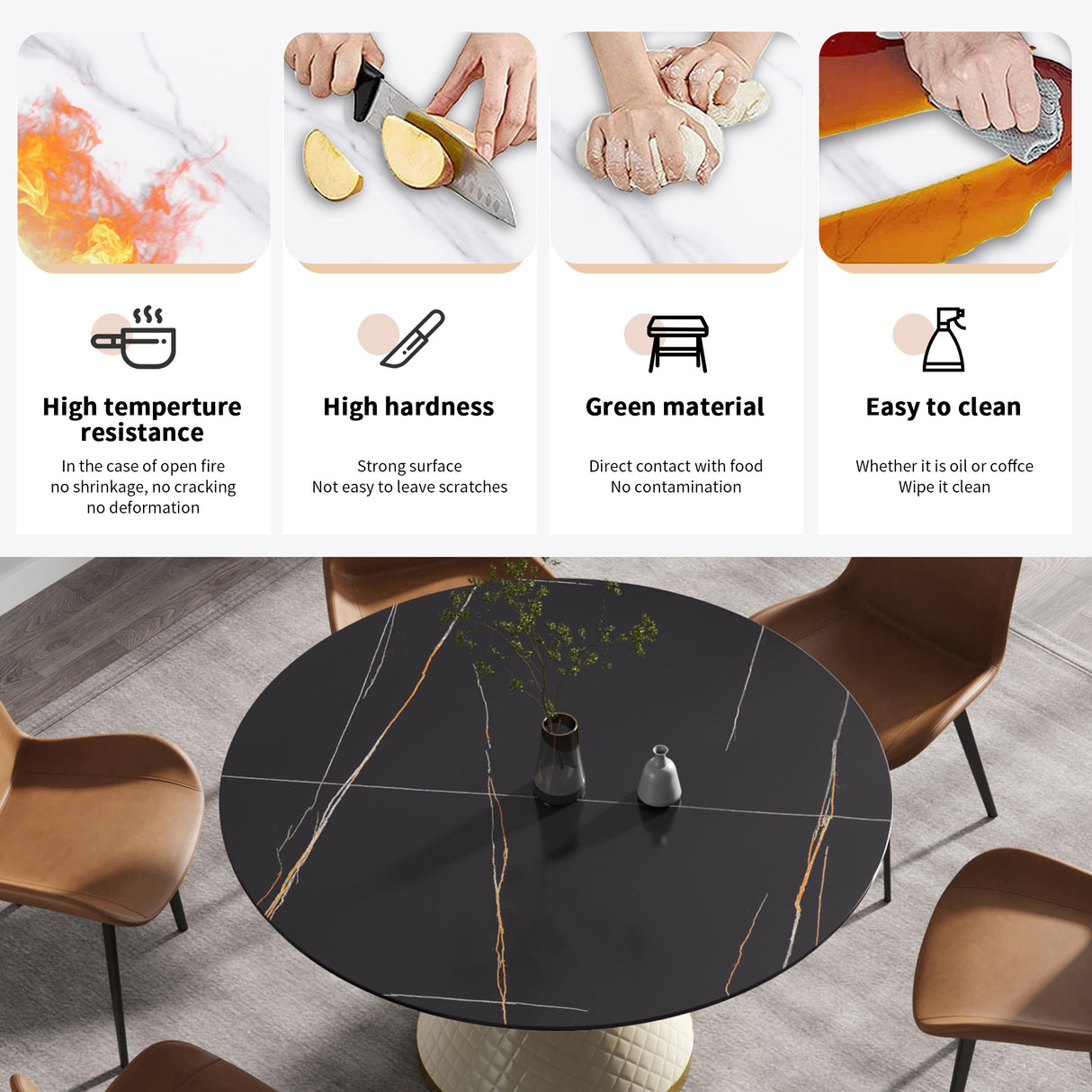 53.15"Modern artificial stone round white carbon steel base dining table - can accommodate 6 people | Home Elegance USA