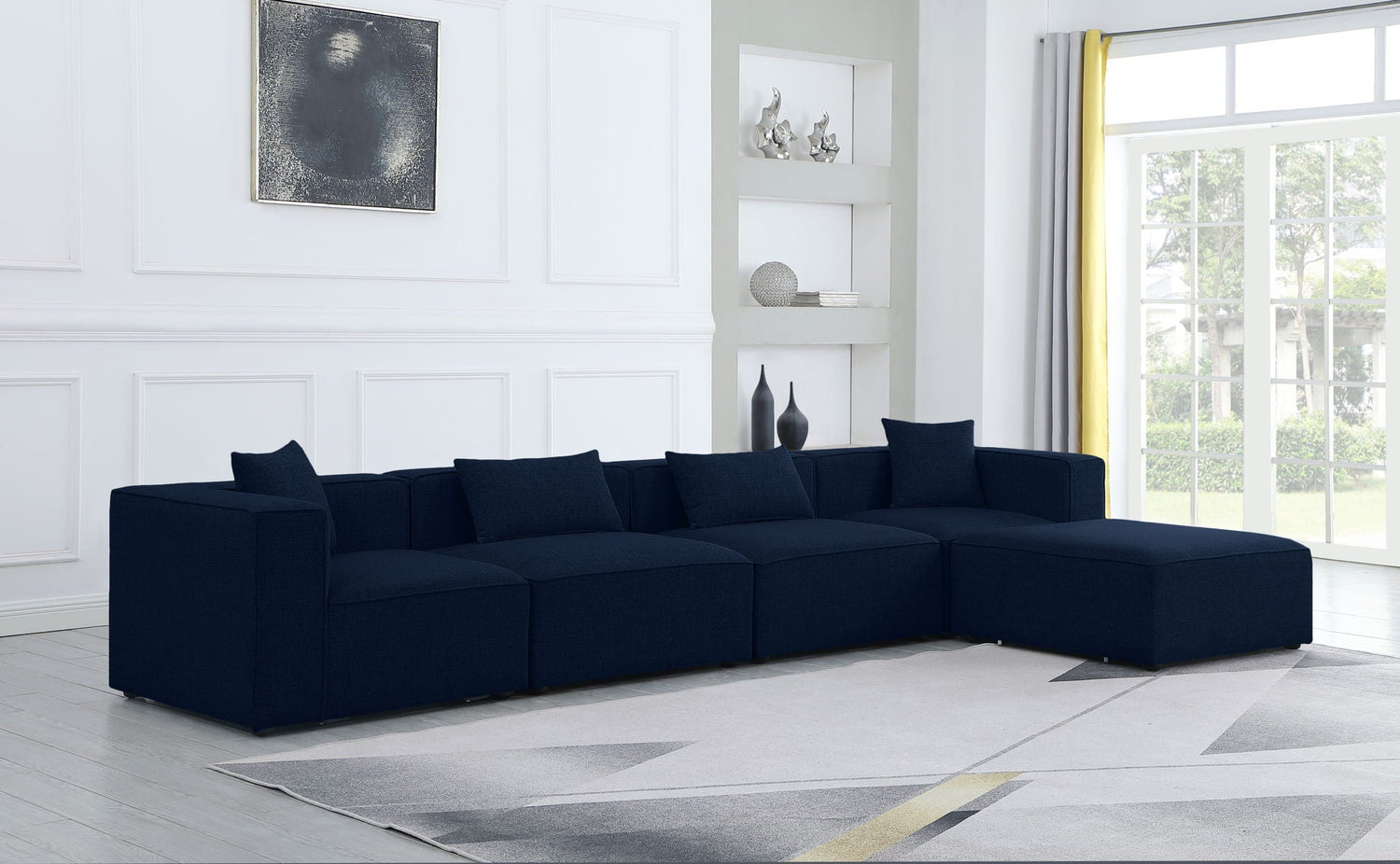 Cube - Modular Sectional 5 Piece - Navy - Fabric - Modern & Contemporary | Home Elegance USA