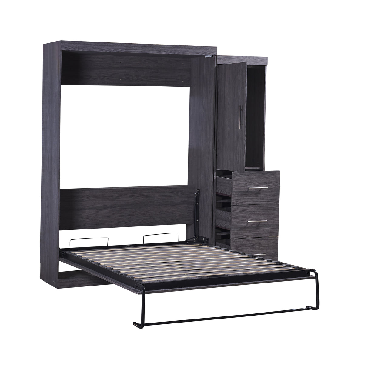 Full Size Murphy Bed with Wardrobe and Drawers, Storage Bed, can be Folded into a Cabinet, Gray - Home Elegance USA
