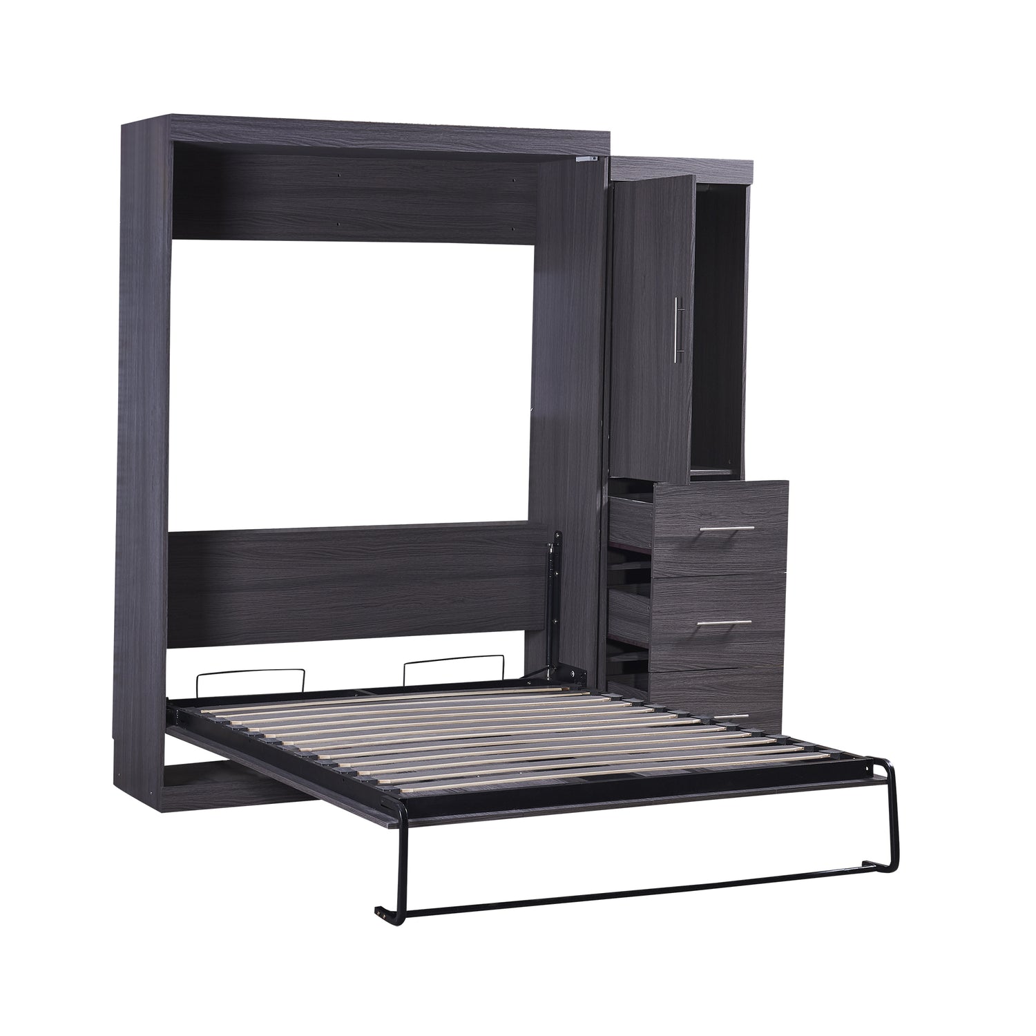 Full Size Murphy Bed with Wardrobe and Drawers, Storage Bed, can be Folded into a Cabinet, Gray - Home Elegance USA