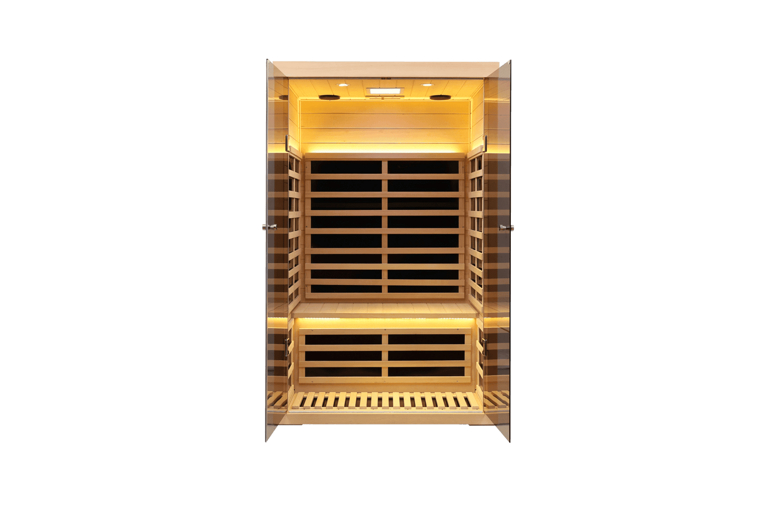 Two person wide space hemlock double doors great glass luxury indoor Far infrared sauna room