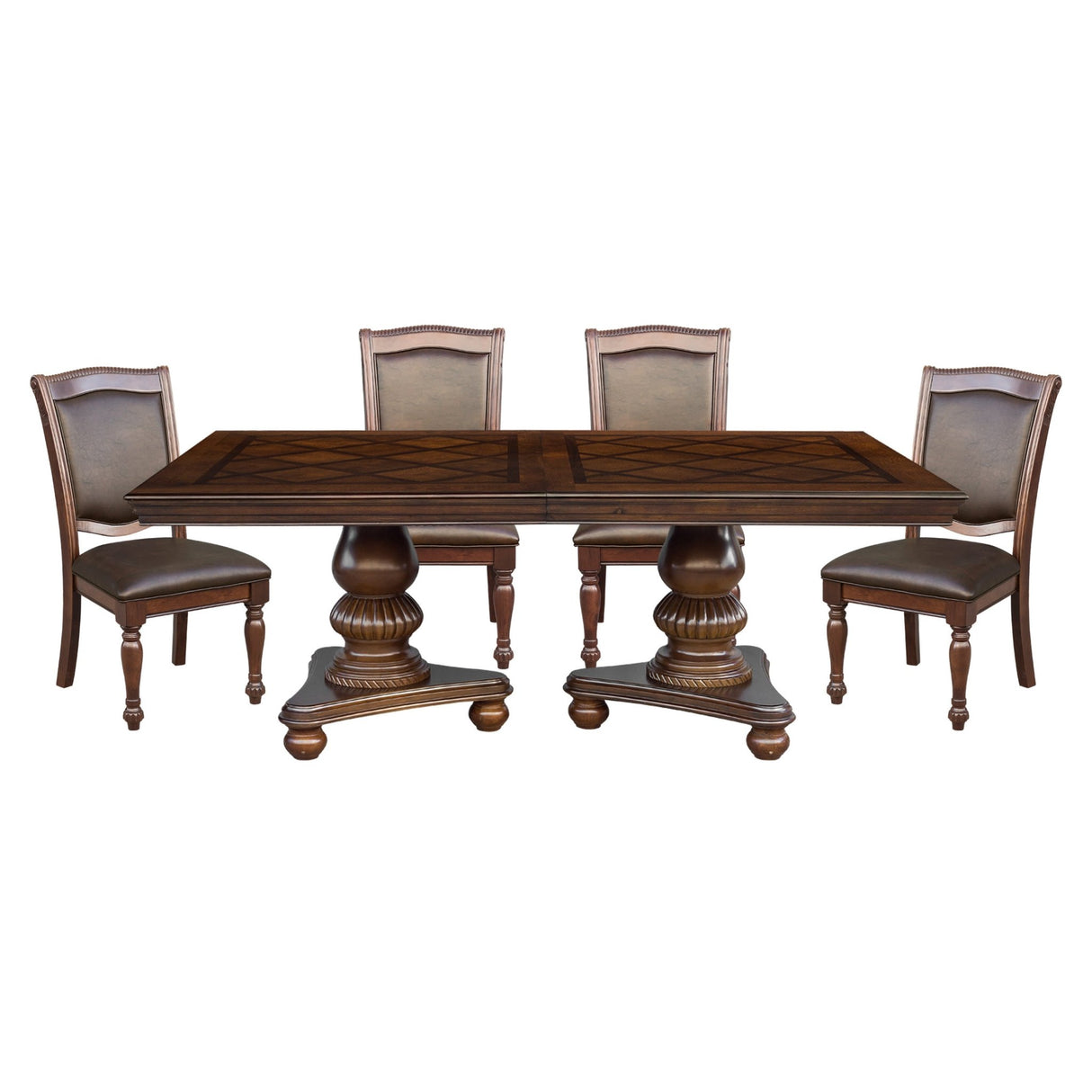 Traditional Dining Table 1pc Brown Cherry Finish Double Pedestal Base Separate Extension Leaf Dining Furniture - Home Elegance USA