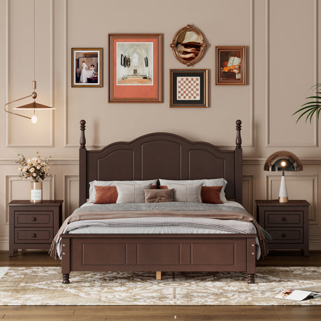 3-Pieces Bedroom Sets,Full Size Wood Platform Bed and Two Nightstands-Dark Walnut - Home Elegance USA