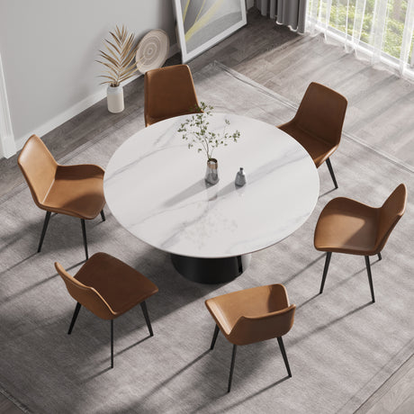 59.05"Modern artificial stone round black carbon steel base dining table - can accommodate 6 people | Home Elegance USA