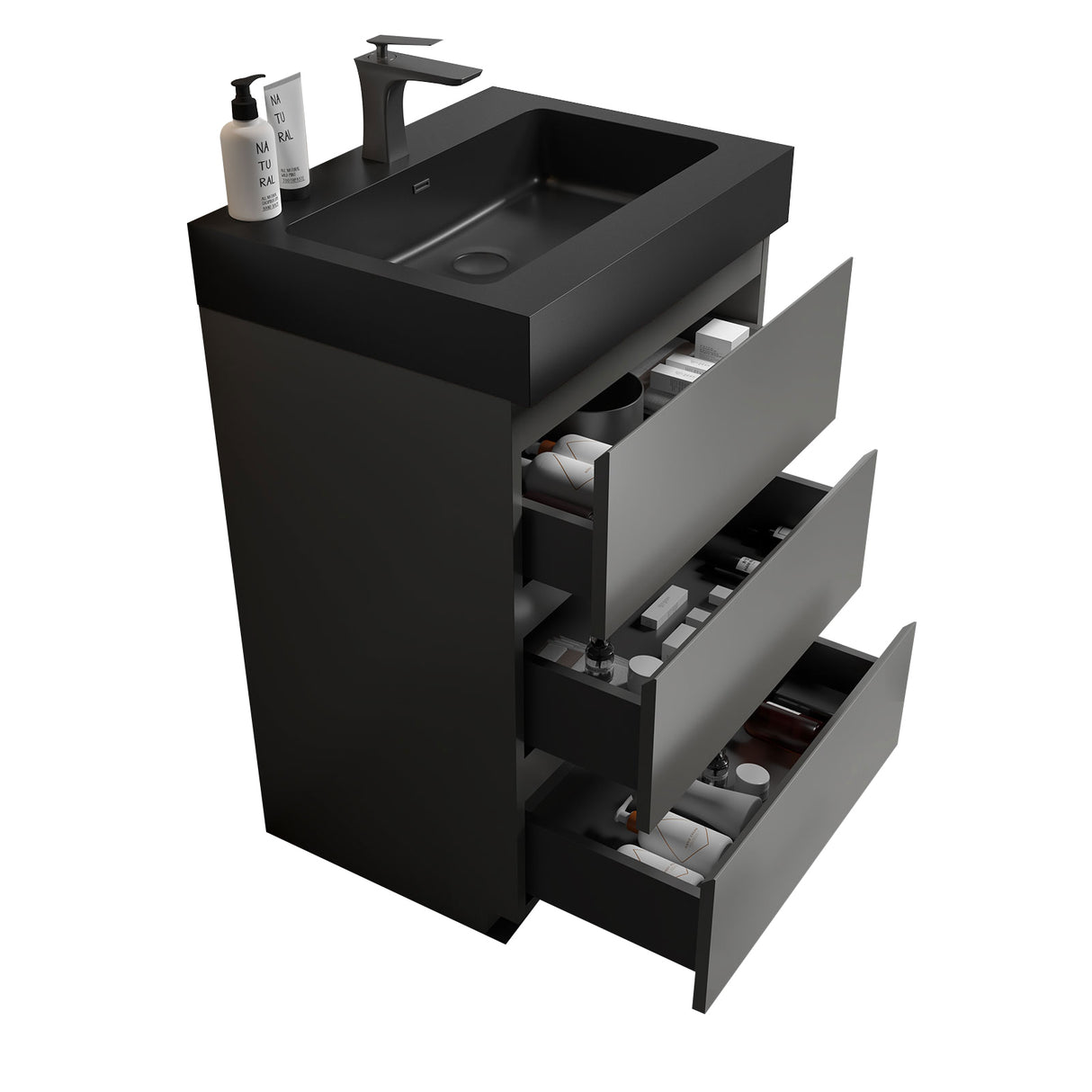 Alice 24" Gray Bathroom Vanity with Sink, Large Storage Freestanding Bathroom Vanity for Modern Bathroom, One - Piece Black Sink Basin without Drain and Faucet | Home Elegance USA