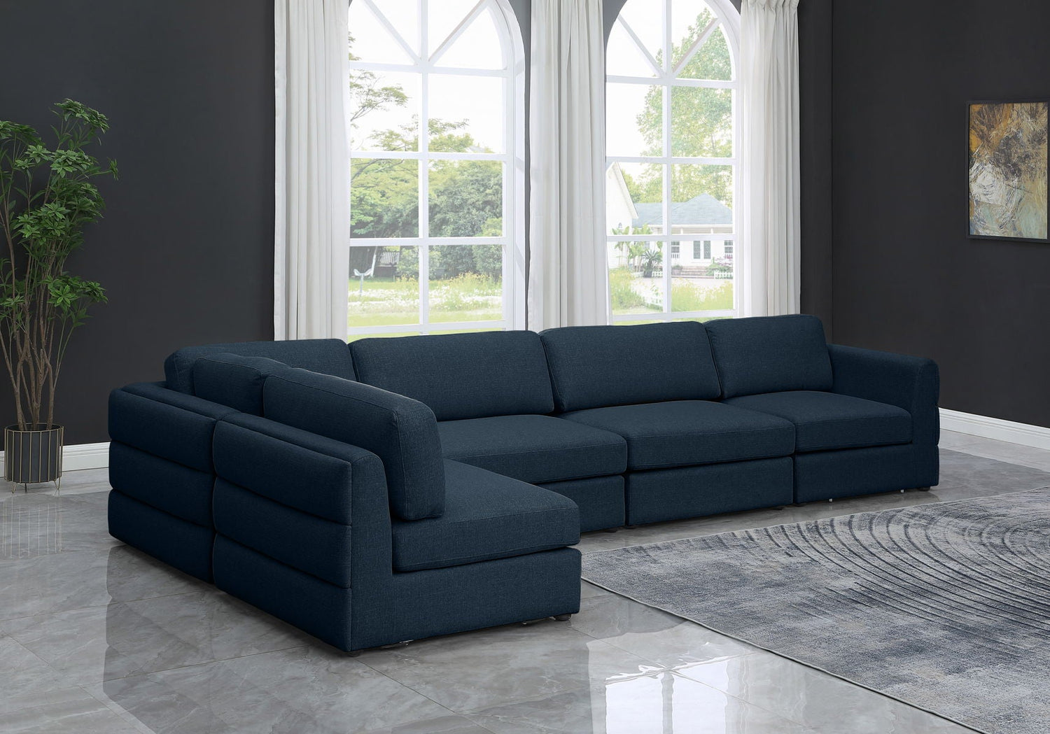 Beckham - Modular Sectional 5 Piece - Navy - Fabric | Home Elegance USA