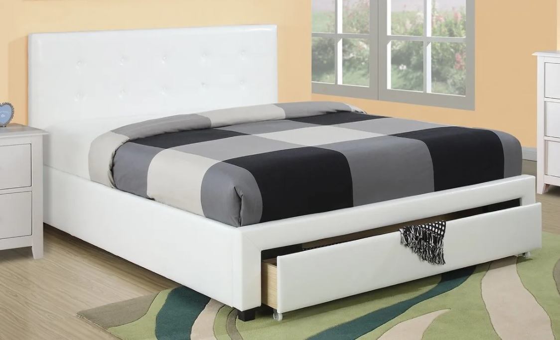 Bedroom Furniture White Storage Under Bed Queen Size bed Faux Leather upholstered | Home Elegance USA