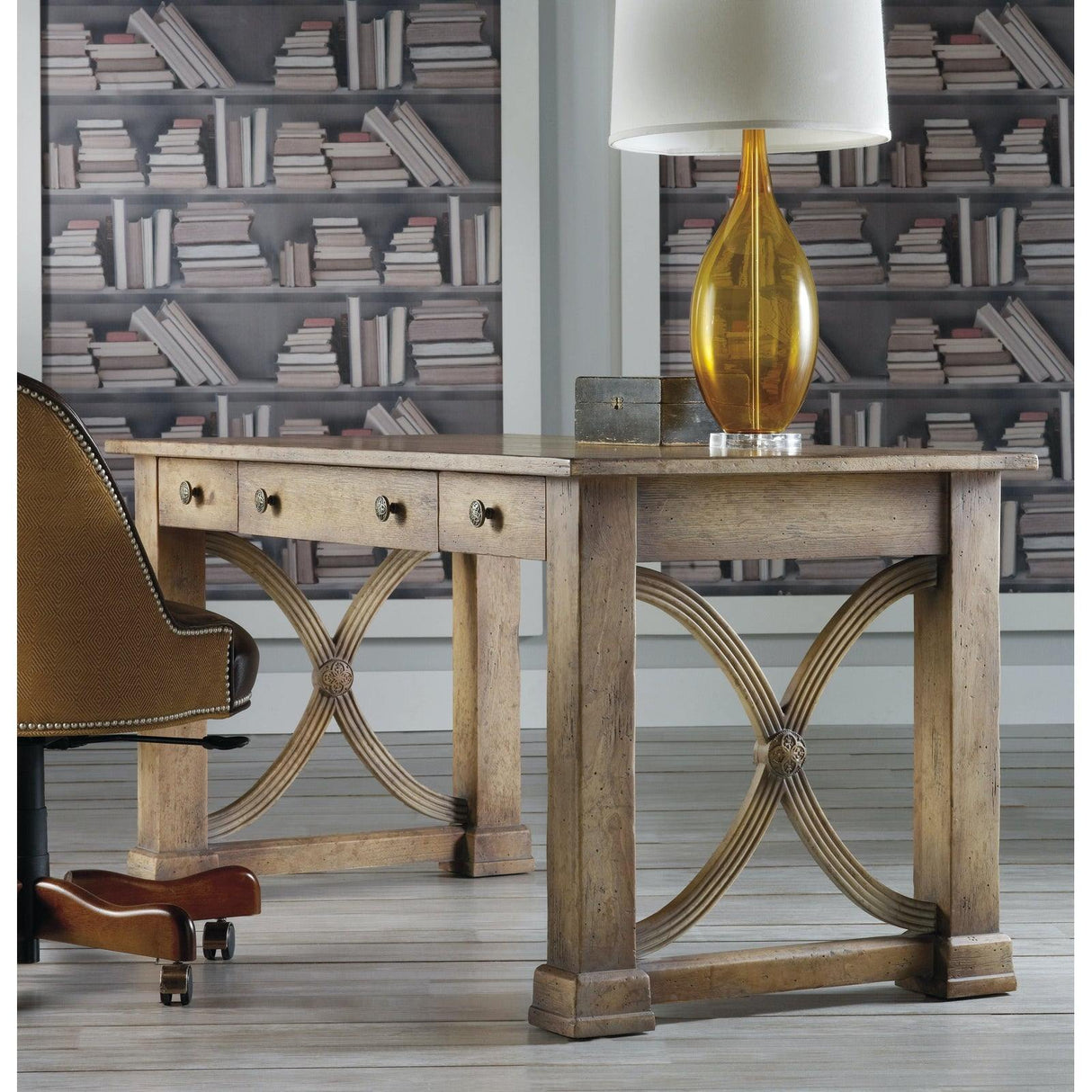 Melange Architectural Writing Desk 60-in Oak Veneer Light Wood - Hooker Furniture - sold by Home Elegance USA
