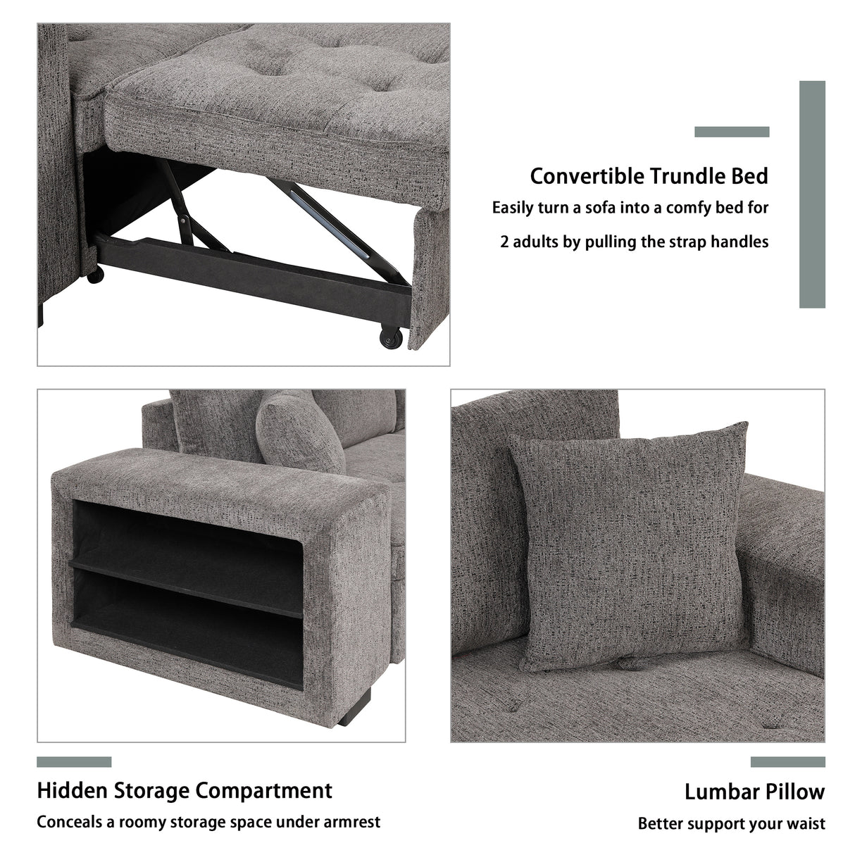 104" Modern L-Shape 3 Seat Reversible Sectional Couch, Pull Out Sleeper Sofa with Storage Chaise and 2 Stools for Living Room Furniture Set,Knox Charcoal (old sku:SG000431AAA) - Home Elegance USA