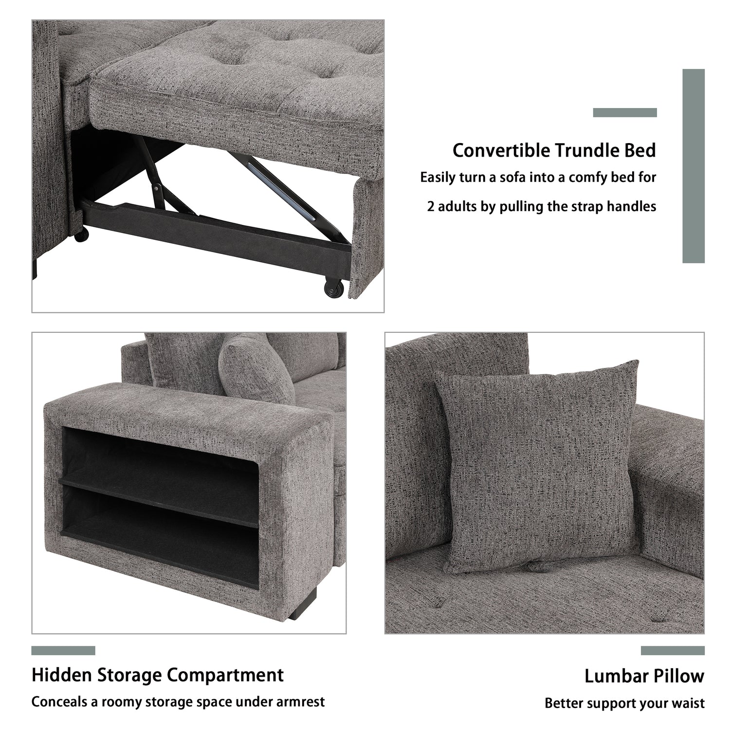 104" Modern L-Shape 3 Seat Reversible Sectional Couch, Pull Out Sleeper Sofa with Storage Chaise and 2 Stools for Living Room Furniture Set,Knox Charcoal (old sku:SG000431AAA) - Home Elegance USA