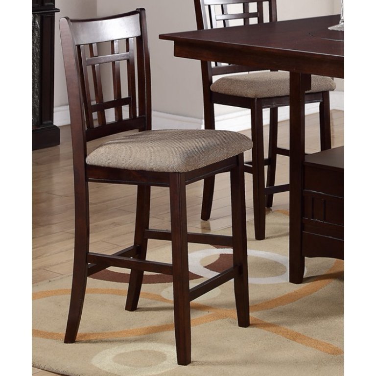 Contemporary Dining Room Counter height 5pc Dining Set Round Table w Leaf & 4x Side Chairs Dark Rosy Brown Finish Solid wood - Home Elegance USA