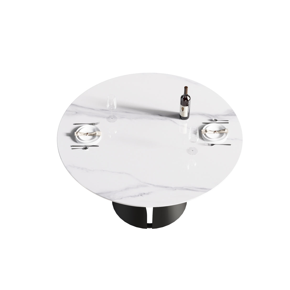 53.15"Modern artificial stone round black carbon steel base dining table - can accommodate 6 people | Home Elegance USA