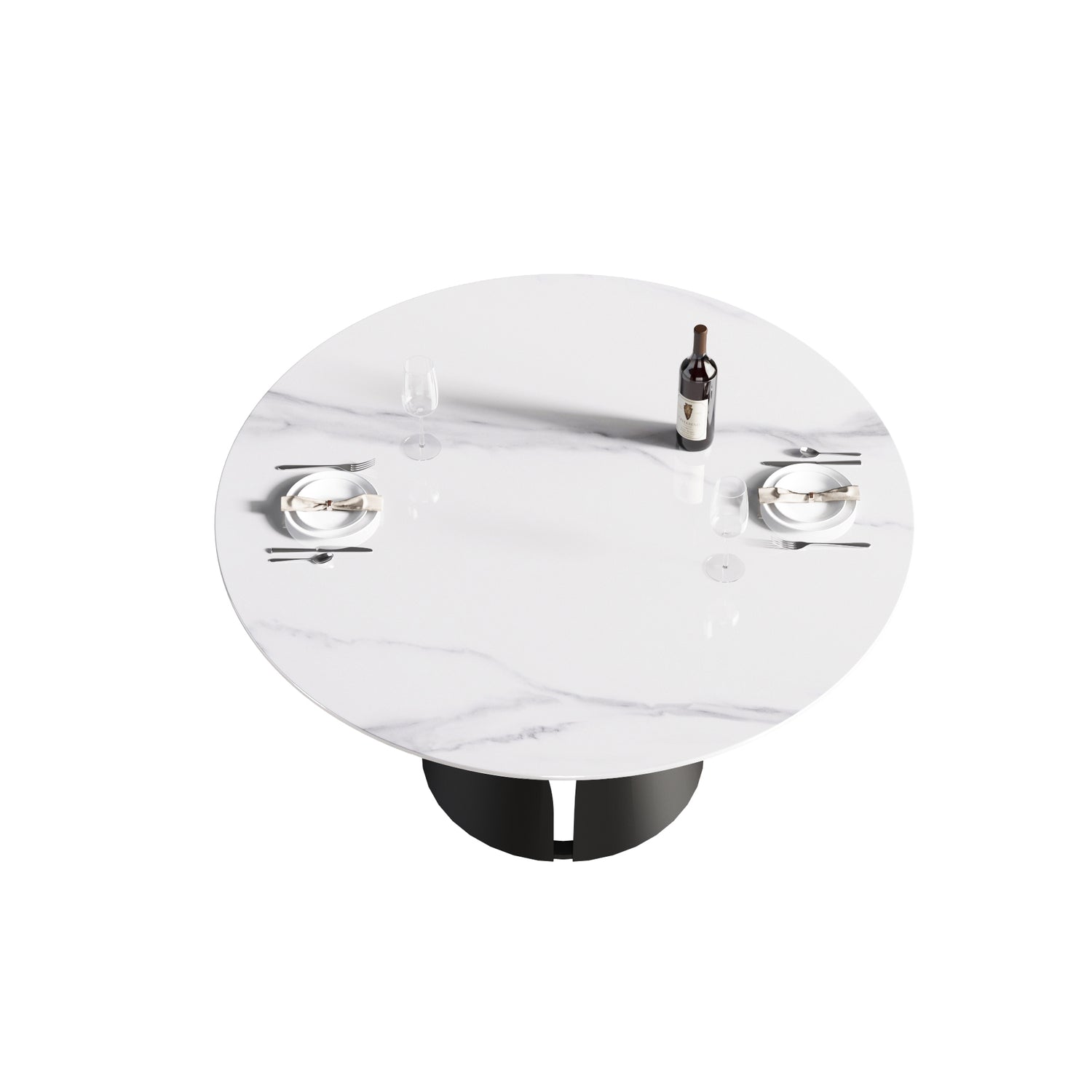 53.15"Modern artificial stone round black carbon steel base dining table - can accommodate 6 people | Home Elegance USA