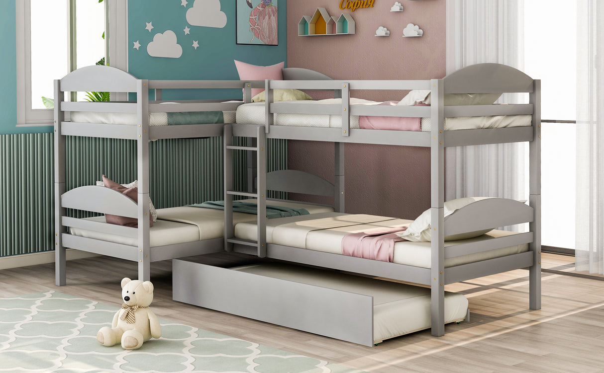 Twin L-Shaped Bunk bed with Trundle-Gray(OLD SKU:LP000024AAE) - Home Elegance USA