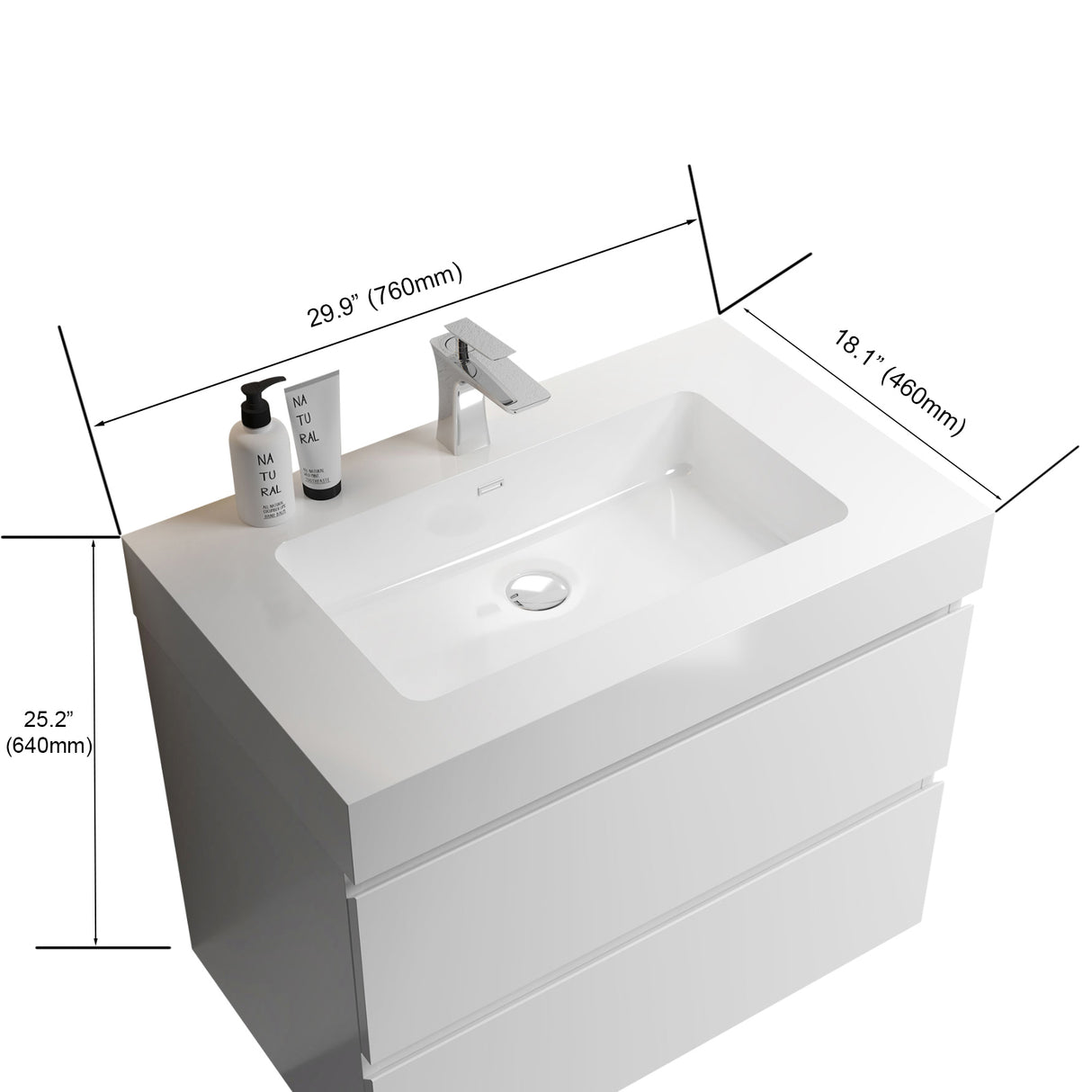 Alice 30" White Bathroom Vanity with Sink, Large Storage Wall Mounted Floating Bathroom Vanity for Modern Bathroom, One - Piece White Sink Basin without Drain and Faucet | Home Elegance USA